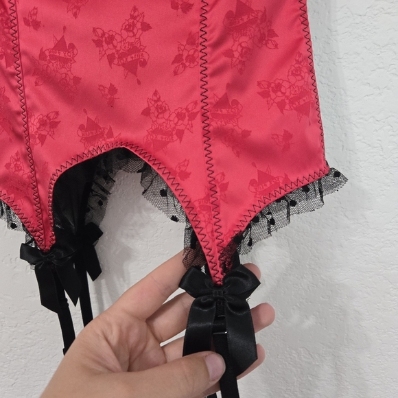 Betsey Johnson intimates Corset 34B Pink and Black Sheer Back Paneling - Picture 5 of 7